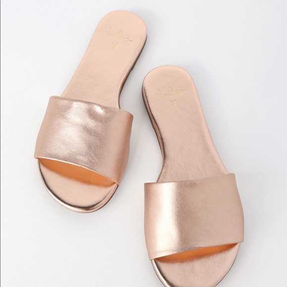NEW Lulu’s Rose Gold Nappa Leather Slide Sandals 8 - Picture 4 of 4